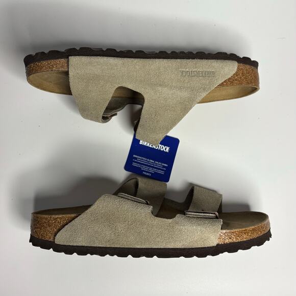 Birkenstock Unisex Arizona Suede Leather Two Strap Sandals in Taupe (Narrow) - Picture 7 of 8